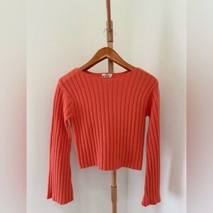 Hippie Rose Orange Long Sleeve Cropped Shirt Light Sweater Women’s Size Medium